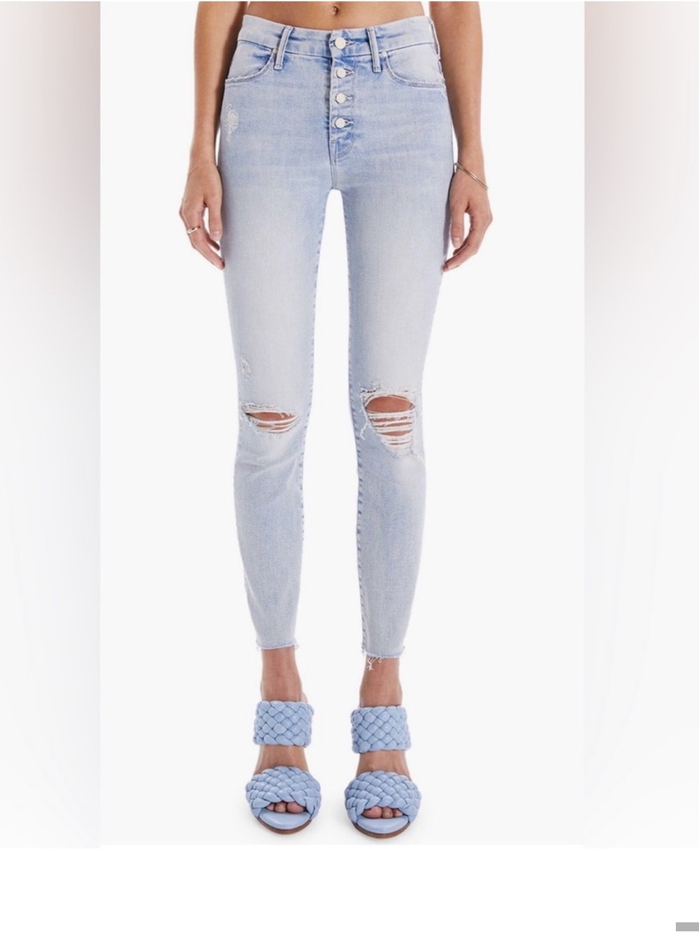 MOTHER The Pixie ankle gray jeans size 28 Distressed High-Rise Skinny Jeans